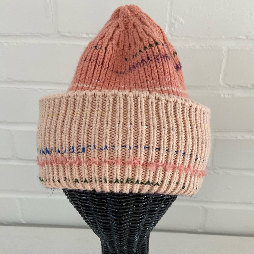 new with tags pinkish anthropologie knit ski winter hat with translucent sequins